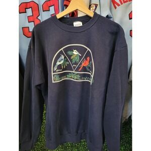 vtg 90s EMBROIDERED BIRD CREWNECK Sweatshirt L / nature outdoors vintage grandma